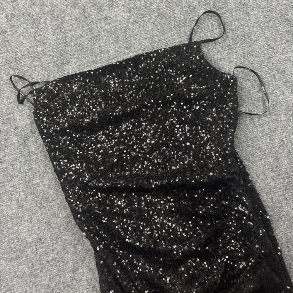 Forever 21 Midi Dress Small Black Sequin Spaghetti Strap Ruched NWT Women's